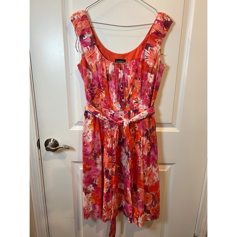 Adrianna Papell Womens Fit and Flare Dress Abstract Floral Pink Orange Size 10